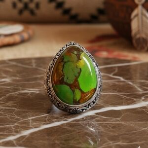 Green Copper Mojave Turqouise Sterling Silver Ring